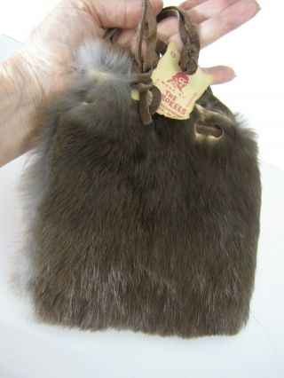 Vintage Rabbit Fur Native American Medicine Bag Qualla Cherokee Reservation 6 "