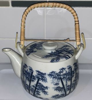 Vintage Tea Pot Japanese Cobalt Blue & White Porcelain Tea Pot W/ Lid Japan