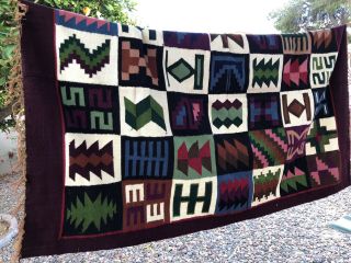 Vintage Mexican Wool Blanket Rug Wall Hanging Vibrant Colors 42 X 62”