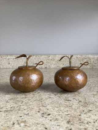 Set of 2 Hand Hammered Solid Copper Apple Sugar Bowls Made In Mexico 2