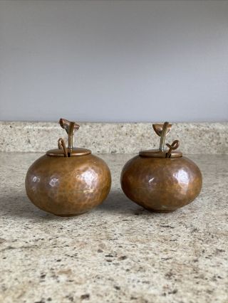 Set of 2 Hand Hammered Solid Copper Apple Sugar Bowls Made In Mexico 3