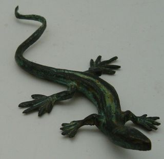 Mid Century Green Patinated Bronce Or Brass Lizard Sculpture