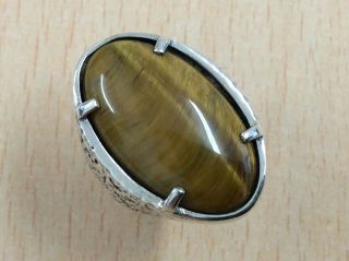 Vintage Sterling Silver & Tigers Eye Ring By Magnus Maximus Size N 1973