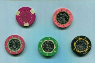 Set Of 5 Casino Chips Playboy Casino - 2nd Issue/backup -