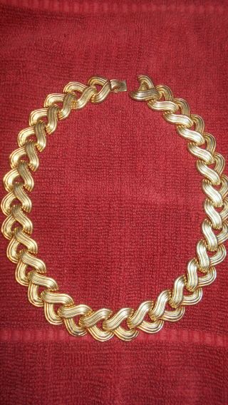 Vintage Signed Crown Trifari Rhinestone Gold Toned Necklace 1950s Pat Pend