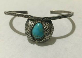 Vintage Sterling Silver Native American Turquoise Stamped Navajo Cuff Bracelet