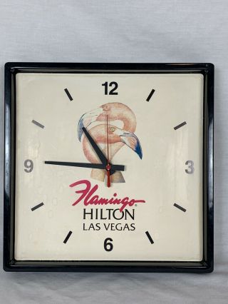 Vintage Hilton Flamingo Las Vegas Wall Clock Black With Flamingos