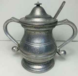 Vintage Wilton Pewter Sugar Bowl With Lid And Spoon
