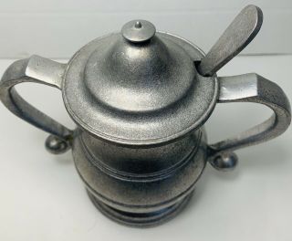 Vintage Wilton Pewter Sugar Bowl With Lid And Spoon 2
