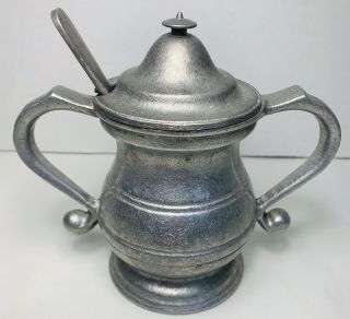 Vintage Wilton Pewter Sugar Bowl With Lid And Spoon 3