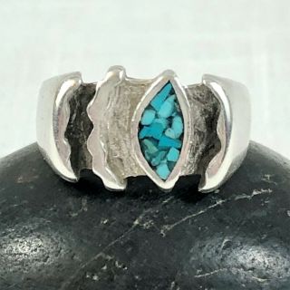Vintage Tommy Singer Signed Turquoise Chip Inlay Ring Sterling Silver Sz 10.  5