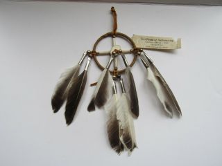 3 " Navajo Medicine Wheel Buckskin Leather & Feathers Handmade Good Dreams W/coa