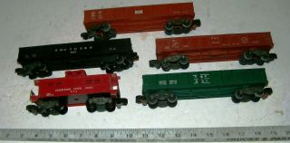 5 Vintage American Flyer Af Freight Train S Gauge Cars: 4 X Gondolas And Caboose