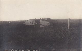 Wwi German Rppc Real Photo Postcard British Mark Iv Tank Nml Arras 203a
