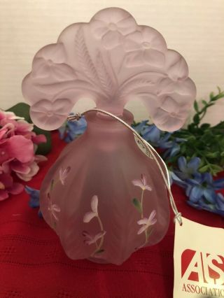 Vintage Hand Painted Fenton Fancy Violets Pink Perfume Bottle Artist Signed