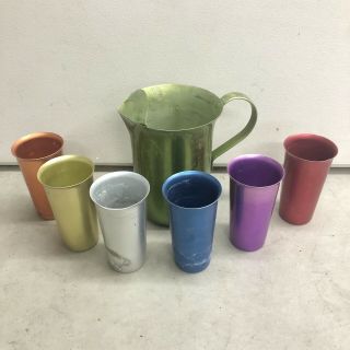 7 Pc Heller Hostess - Ware Colorama Aluminum Pittcher & Tumblers Italy 1950s