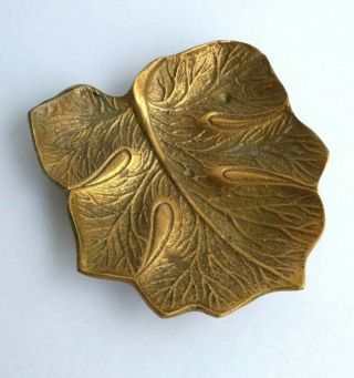 Vintage Solid Brass Papaya Leaf Dish 4 " Footed Embossed