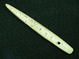 Engraved Drilled Bone Awl 4 5/8 " Washington Authentic Indian Artifacts