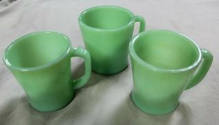 3 Vintage Fire King Oven Ware Anchor Hocking Jadeite D Handle Coffee Cups 1940 