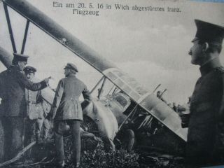 Wwi Imperial German Army Post Card Crashed Airplane Photo Cancellations 1916