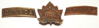 Ww1 Cef General Service Cap Badge Maple Leaf And Shoulder Title Pair