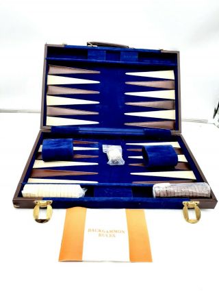 Vintage 70’s Backgammon Set.  Royal Blue Felted Excel Brown Cream Blue Interior
