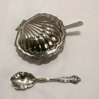 Vintage Leonard Silverplate Clam Shape Butter/relish Dish W/glass Insert,  Knife