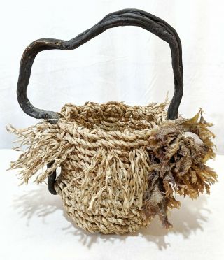 Jean Johnston Handmade Artisan Sea Grass Basket With Handle Shell Trim Nwt