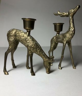 Vintage Brass Deer Candle Holders Set Of 2 Buck & Doe Figurines