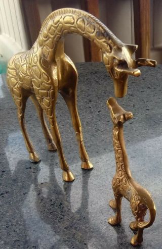 Vintage Solid Brass Giraffe Mom (7 " By 9 ") And Baby (5 ") Kissing