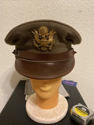 Vintage Wwii Us Army Officers Visor Hat/cap Named Inside