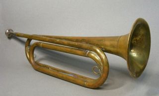 Vintage Us Regulation Brass Bugle W/ Conn 5 Mouthpiece