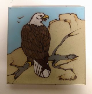 Cleo Teissedre Designs Pottery Tile Coaster Trivet Wall Decor Eagle Usa Signed
