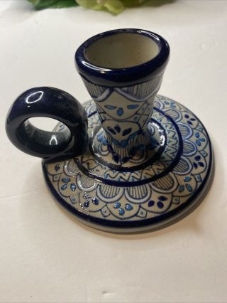 Javier Servin Mexico Art Pottery - Blue White Moriage Candle Holder