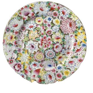 Yt Hong Kong Hand Painted Floral Multicolor And Gold Decorative 10 5/8 " Plate