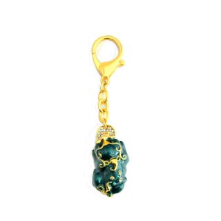 Feng Shui Green Pi Xie Pi Yao W/ Chinese Coin In Mouth Amulet Keychain