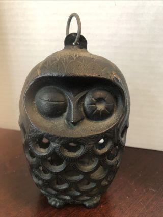 Vintage Cast Iron Owl Lantern Garden Hanging Candle Holder.  6” Tall