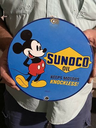 Sunoco Keeps Motors Knockless Vintage Porcelain Gas Oil Sign