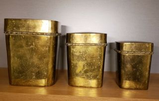 3 Piece Vintage Brass Canister Set With Lids