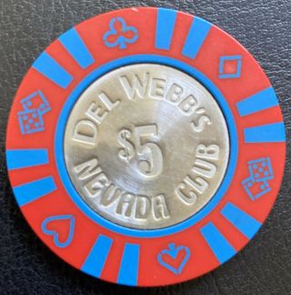 Old 1978 Del Webb’s Nevada Club Casino Reno $5 Chip Die4Suit Gaming Poker Token 2