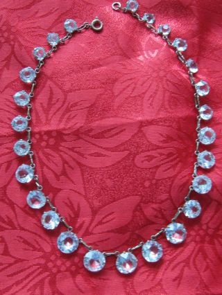 Vintage Art Deco Czech Clear Crystal Glass Open Back Bezel & Prong Set Necklace
