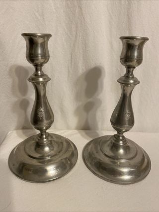 Matching Pair Kirk Steiff Pewter Candle Holder Weighted Candlestick 8 " X 4.  25 "