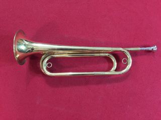 Vintage Wwi Wwii Era Brass Bugle,  Stamped Us Regulation Made In Usa