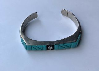 Vintage Inlay Turquoise Sterling Silver Heavy Cuff Bracelet