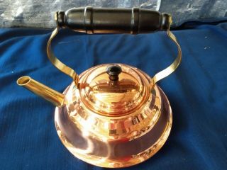 Vintage Coppercraft Guild Kettle/tea Pot W/brass And Wooden Handle Nos