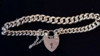Heavy Vintage Sterling Silver Heart Padlock Charm Bracelet By Lg London 1979