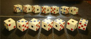 7 Vintage Loaded 5/8 " Casino Dice - Weight,  Tops,  Fairs - With Tri Color Spots