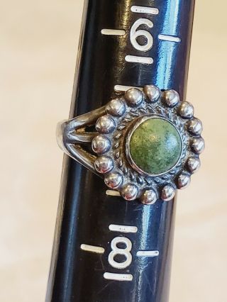 OLD Fred Harvey era STERLING SILVER & DEEP GREEN TURQUOISE RING sz 7 Southwest 2