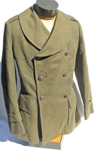 Orig Usmc Pre - Wwii 1935 - 1936 Green Wool Short Overcoat Quartermasters Depot Usmc