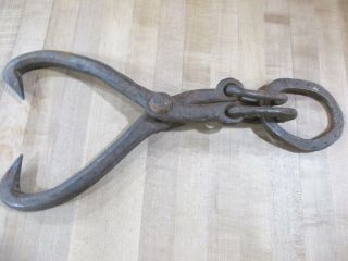 Vintage Heavy Duty Log Tongs Horseshoe Ring Blacksmith Made